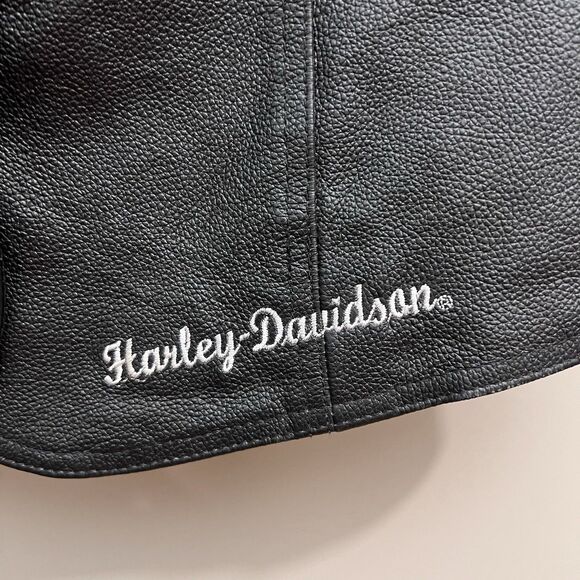 Harley Davidson Women's Black Embroidered Vest Medium Pig Leather Snap Up Biker - Picture 5 of 16